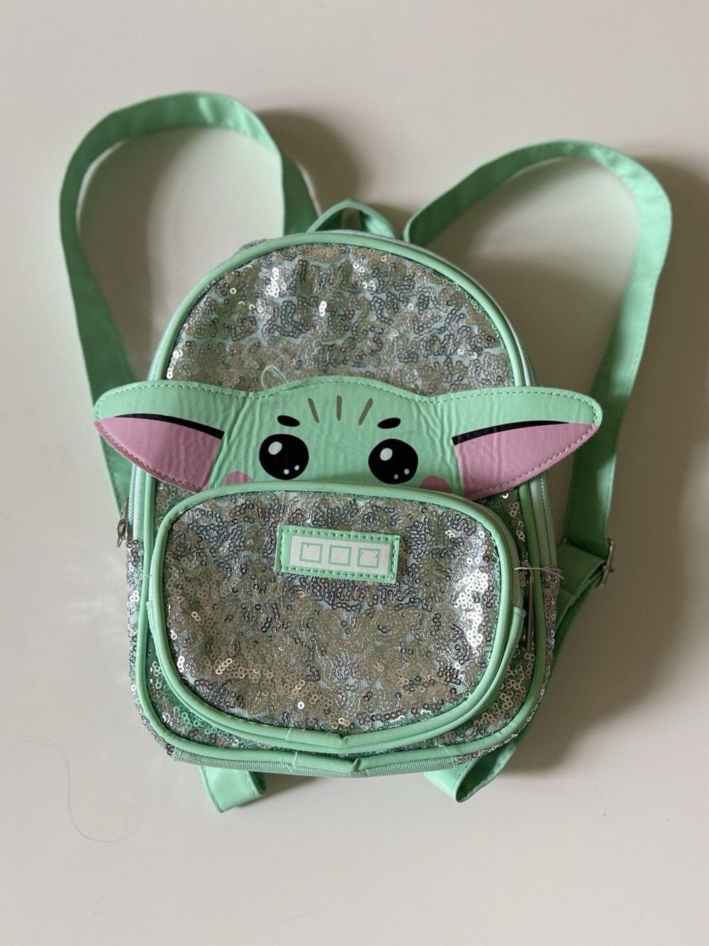 Star Wars Mandalorian Grogu Baby Yoda Sequin Mini Backpack Green Silver Girls